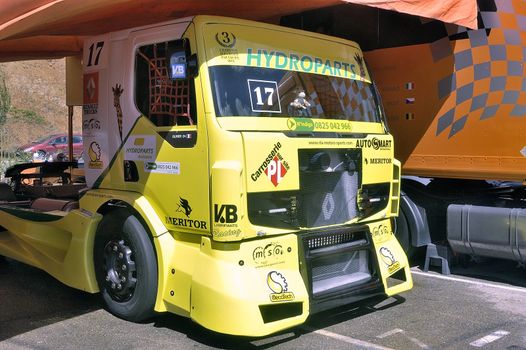 Ales - France - Grand Prix of France trucks May 25th and 26th, 2013 on the circuit of the Cevennes. workshops of mechanics for the assistance of the trucks. 