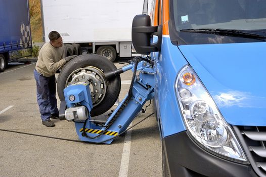 Ales - France - Grand Prix of France trucks May 25th and 26th, 2013 on the circuit of the Cevennes. workshops of mechanics for the assistance of the trucks. 