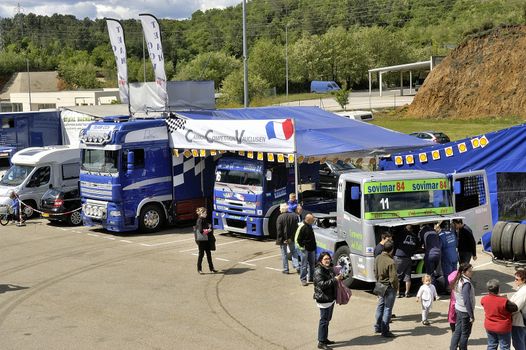 Ales - France - Grand Prix of France trucks May 25th and 26th, 2013 on the circuit of the Cevennes. trucks and stands of the competitors for the assistance and promotion. 