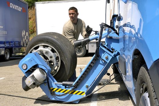 Ales - France - Grand Prix of France trucks May 25th and 26th, 2013 on the circuit of the Cevennes. workshops of mechanics for the assistance of the trucks. 