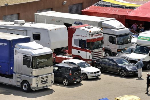 Ales - France - Grand Prix of France trucks May 25th and 26th, 2013 on the circuit of the Cevennes. trucks and stands of the competitors for the assistance and promotion. 
