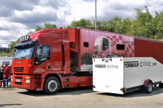 Ales - France - Grand Prix of France trucks May 25th and 26th, 2013 on the circuit of the Cevennes. trucks and stands of the competitors for the assistance and promotion. 