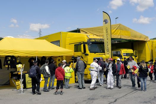 Ales - France - Grand Prix of France trucks May 25th and 26th, 2013 on the circuit of the Cevennes. trucks and stands of the competitors for the assistance and promotion. 