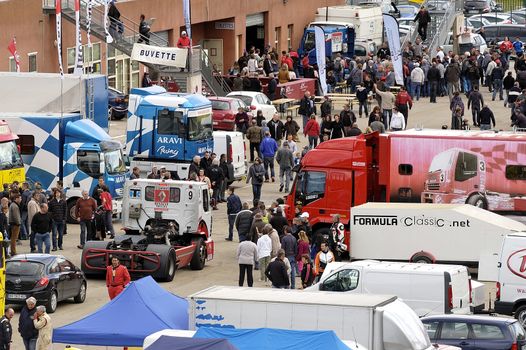 Ales - France - Grand Prix of France trucks May 25th and 26th, 2013 on the circuit of the Cevennes. trucks and stands of the competitors for the assistance and promotion. 