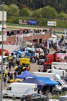 Ales - France - Grand Prix of France trucks May 25th and 26th, 2013 on the circuit of the Cevennes. trucks and stands of the competitors for the assistance and promotion. 