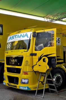 Ales - France - Grand Prix of France trucks May 25th and 26th, 2013 on the circuit of the Cevennes. trucks and stands of the competitors for the assistance and promotion. 