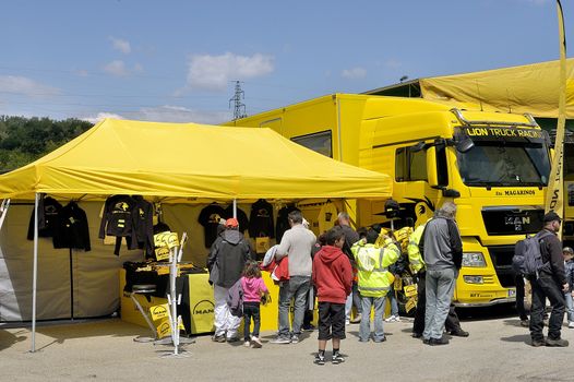 Ales - France - Grand Prix of France trucks May 25th and 26th, 2013 on the circuit of the Cevennes. trucks and stands of the competitors for the assistance and promotion. 