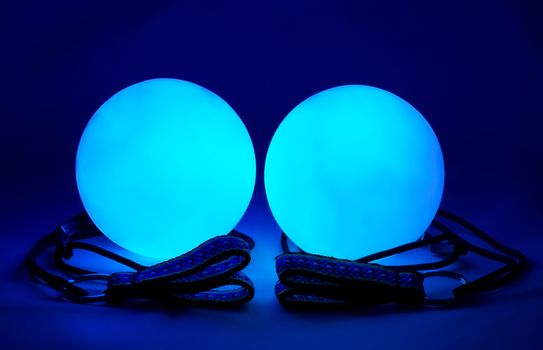 equipment for juggling - blue luminous poi balls