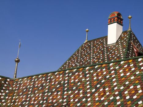 Details of the roof of the city hall (Rathaus) of Basel, Switzerland