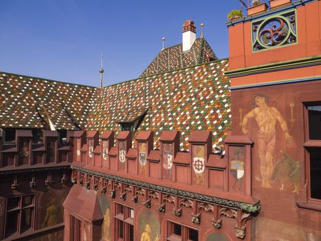 Details of the inner building of the city hall (Rathaus) of Basel, Switzerland