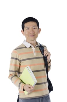 business man with two book over white background