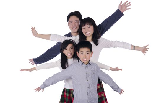 Happy family smiling over white background