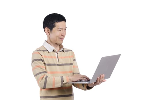 man with notebook over white background