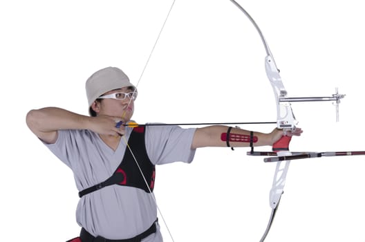 Young archer training with the bow