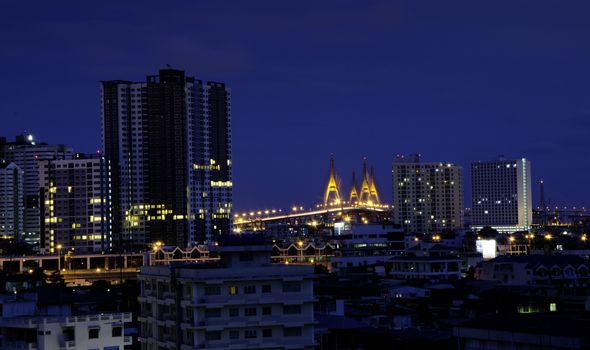 Aerial view of city skyline at night. Bangkok. Thailand. 