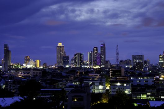 Aerial view of city skyline at night. Bangkok. Thailand. 