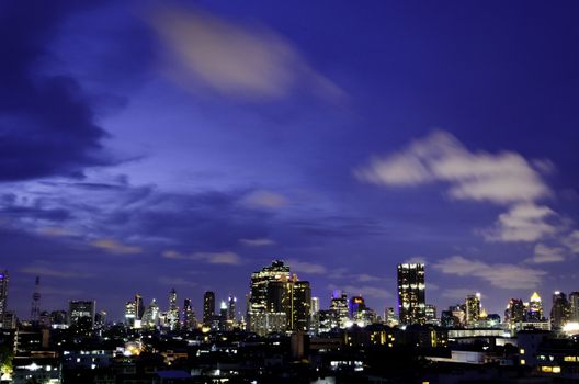 Aerial view of city skyline at night. Bangkok. Thailand. 