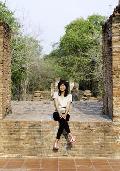 Beautiful woman at Wat Maheyong Temple. Ayutthaya province - Thailand 