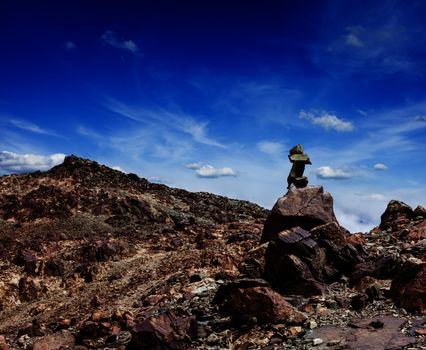 Zen balanced stones stack cairn  in Himalayas mountains