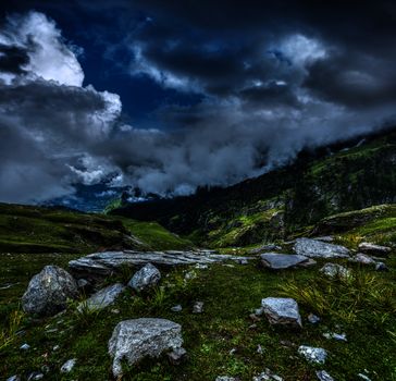 Mountain landscape in Himalayas. Kullu valley, Himachal Pradesh, India