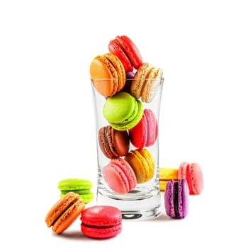 traditional french colorful macarons on white background