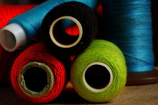 Close-up photo of the colorful sewing spools