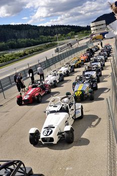 chases of Caterham on the circuit of the Cevennes with Ales in the French department of Gard the May 24th and 25th, 2013. on the starting line before the race