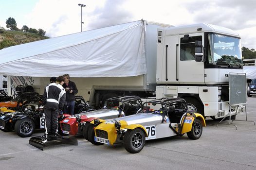 chases of Caterham on the circuit of the Cevennes with Ales in the French department of Gard the May 24th and 25th, 2013. The Caterham stands