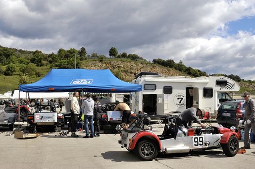 chases of Caterham on the circuit of the Cevennes with Ales in the French department of Gard the May 24th and 25th, 2013. The Caterham stands