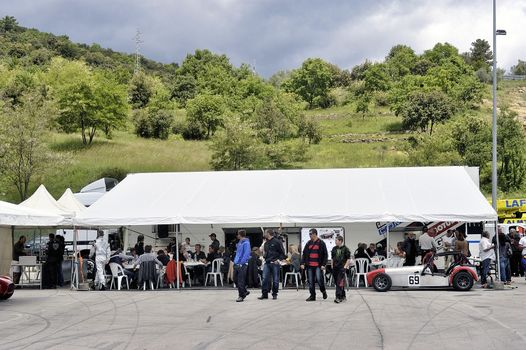 chases of Caterham on the circuit of the Cevennes with Ales in the French department of Gard the May 24th and 25th, 2013. the pause lunch