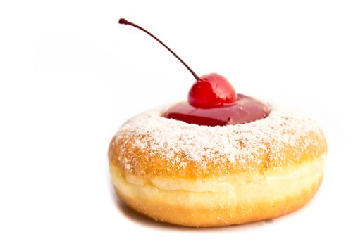 Bakery food, cherry fruit donut on white background