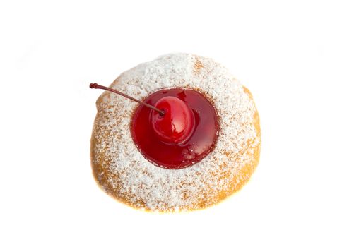 Bakery food, cherry fruit donut on white background