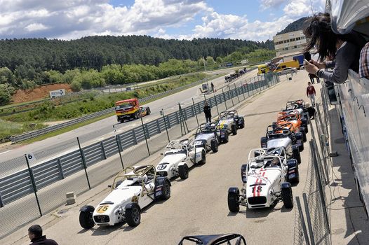 chases of Caterham on the circuit of the Cevennes with Ales in the French department of Gard the May 24th and 25th, 2013. on the starting line before the race