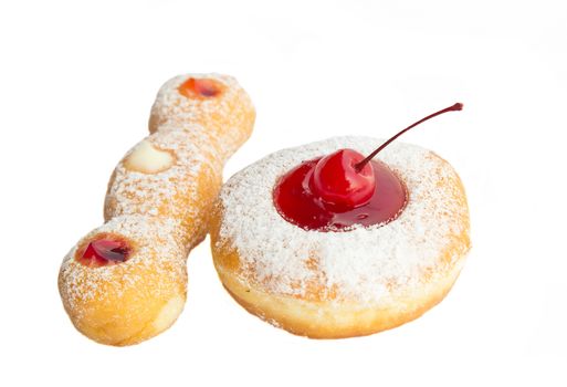 Bakery food, cherry fruit donut on white background