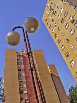 Madrid, August 2012. Residential flat buildings in a worker district