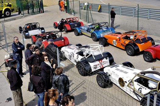 chases of Caterham on the circuit of the Cevennes with Ales in the French department of Gard the May 24th and 25th, 2013. on the starting line before the race