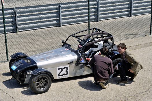 chases of Caterham on the circuit of the Cevennes with Ales in the French department of Gard the May 24th and 25th, 2013. on the starting line before the race