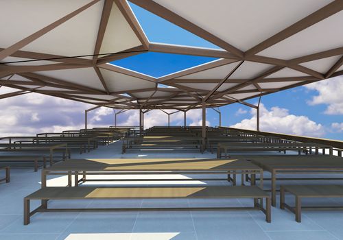 3D Rendered of Canteen,Organic Architecture