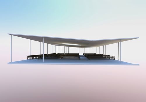 3D Rendered of futuristic architecture, modern canteen