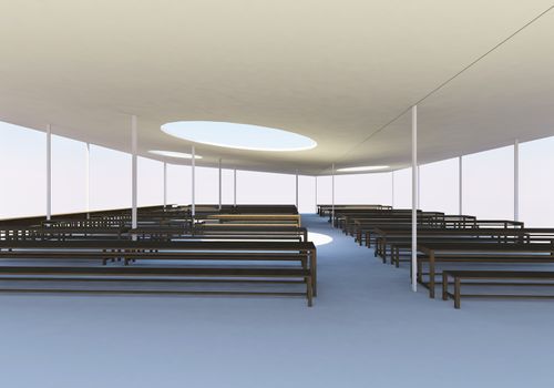 3D rendered of modern canteen with wood chairs and tables