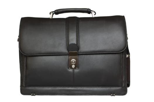 Black leather business suitcase isolated on white background