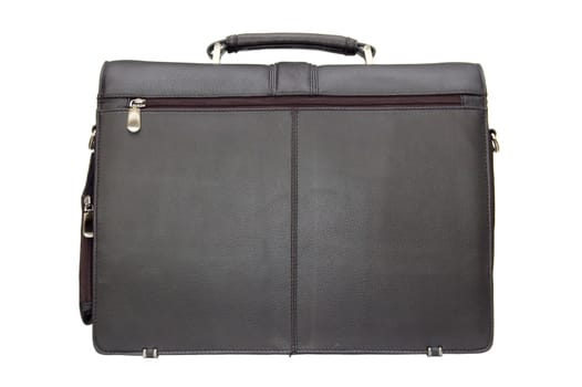 Black leather business suitcase isolated on white background