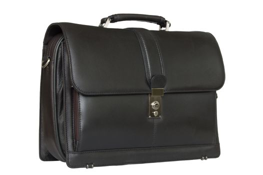 Black leather business suitcase isolated on white background