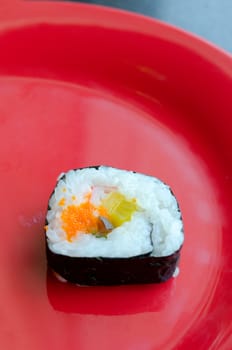 Sushi Roll with Shrimps and Conger, Avocado, Tobiko and Cheese