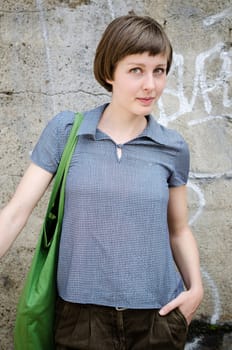 young beautiful hipster woman in the city