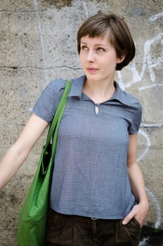 young beautiful hipster woman in the city