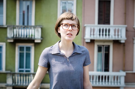 young beautiful hipster woman in the city