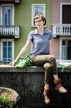 young beautiful hipster woman in the city