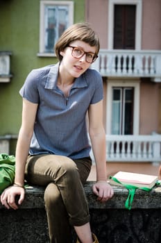 young beautiful hipster woman in the city