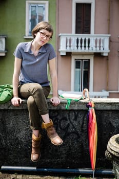 young beautiful hipster woman in the city